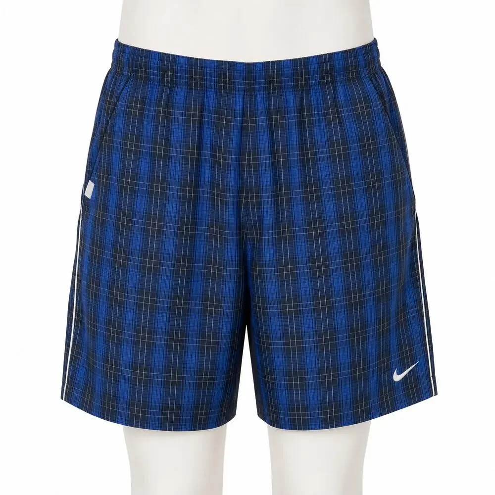 Nike Mens Swim Trunks Blue Plaid Mesh Lined Shorts - Size Large